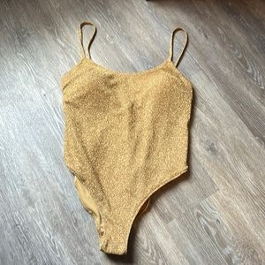 H&M One piece swimsuit gold w/ padded cups size L new w tags